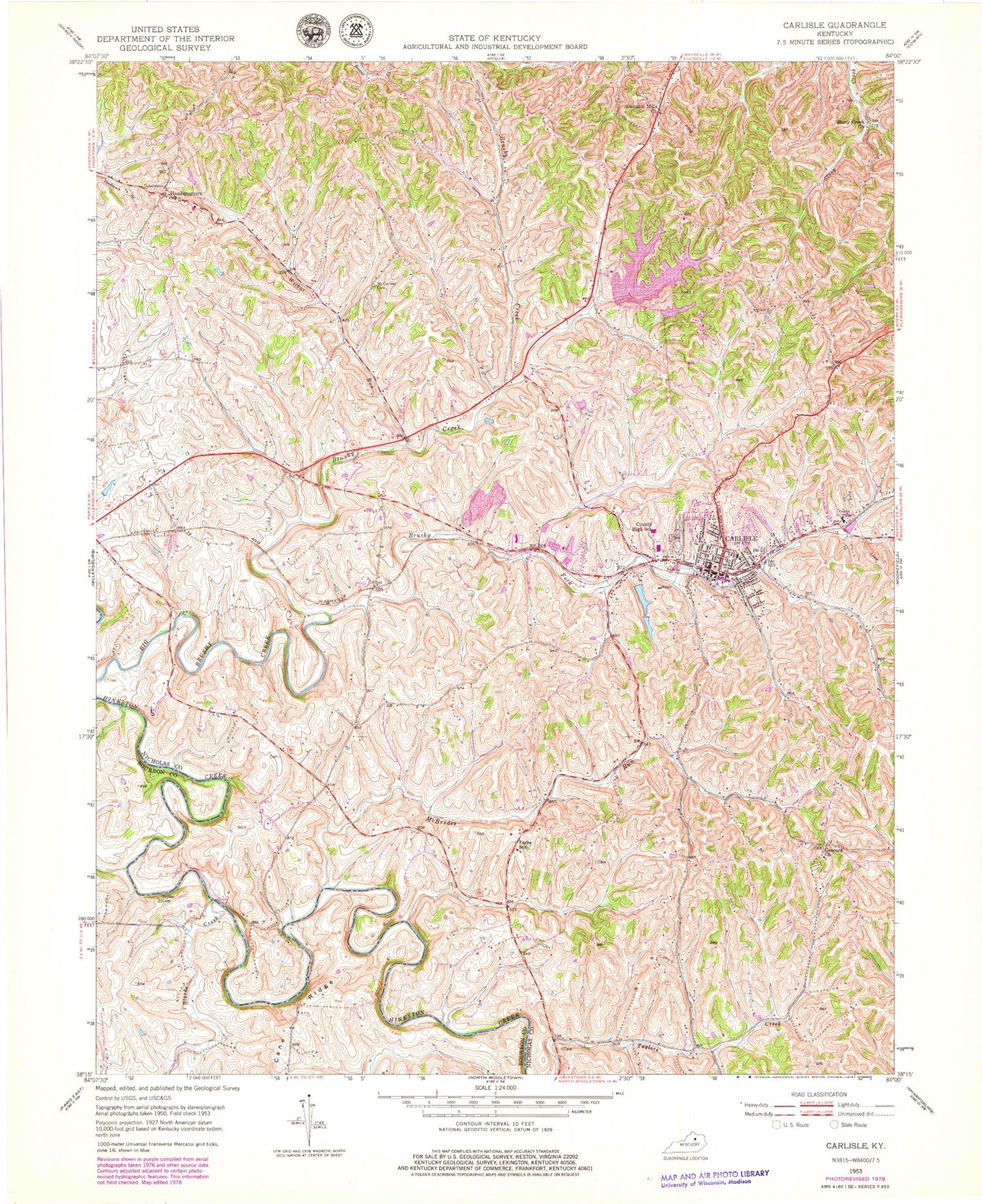Classic USGS Carlisle Kentucky 7.5'x7.5' Topo Map Image