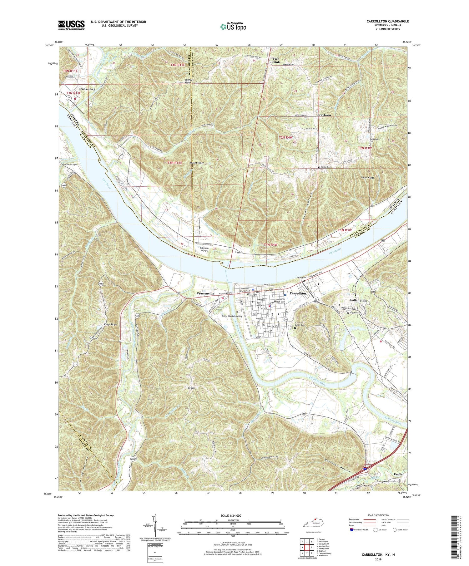 Carrollton Kentucky US Topo Map Image