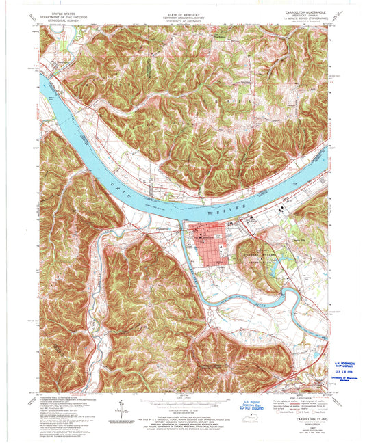Classic USGS Carrollton Kentucky 7.5'x7.5' Topo Map Image