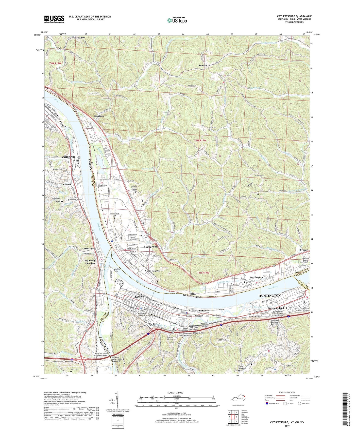 Catlettsburg Kentucky US Topo Map Image