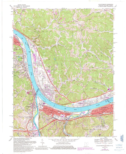 Classic USGS Catlettsburg Kentucky 7.5'x7.5' Topo Map Image