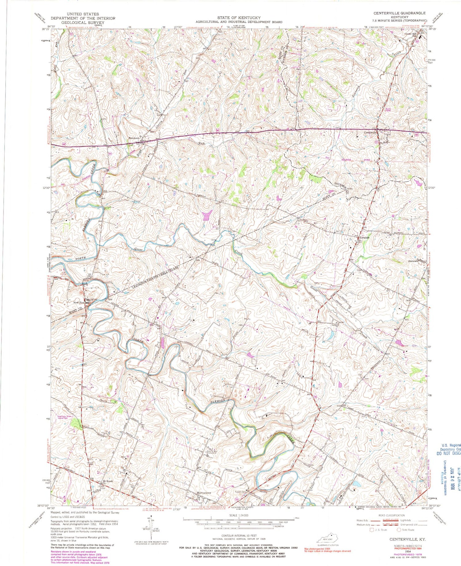 Classic USGS Centerville Kentucky 7.5'x7.5' Topo Map Image