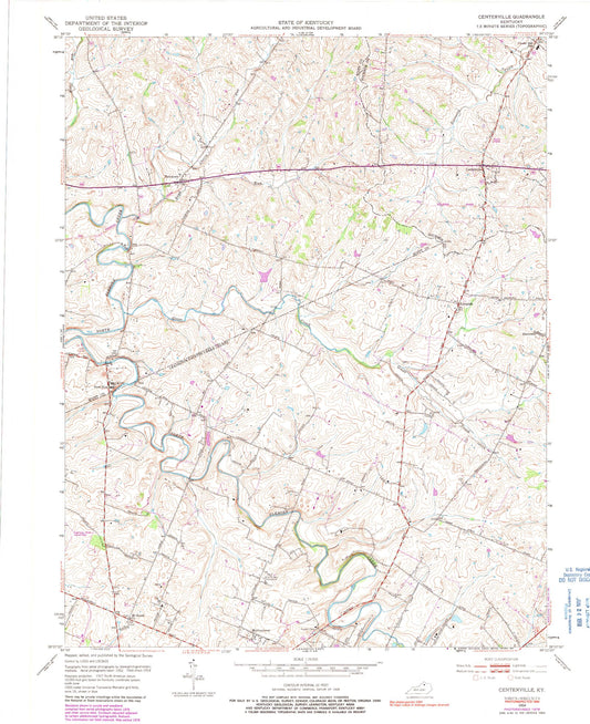 Classic USGS Centerville Kentucky 7.5'x7.5' Topo Map Image
