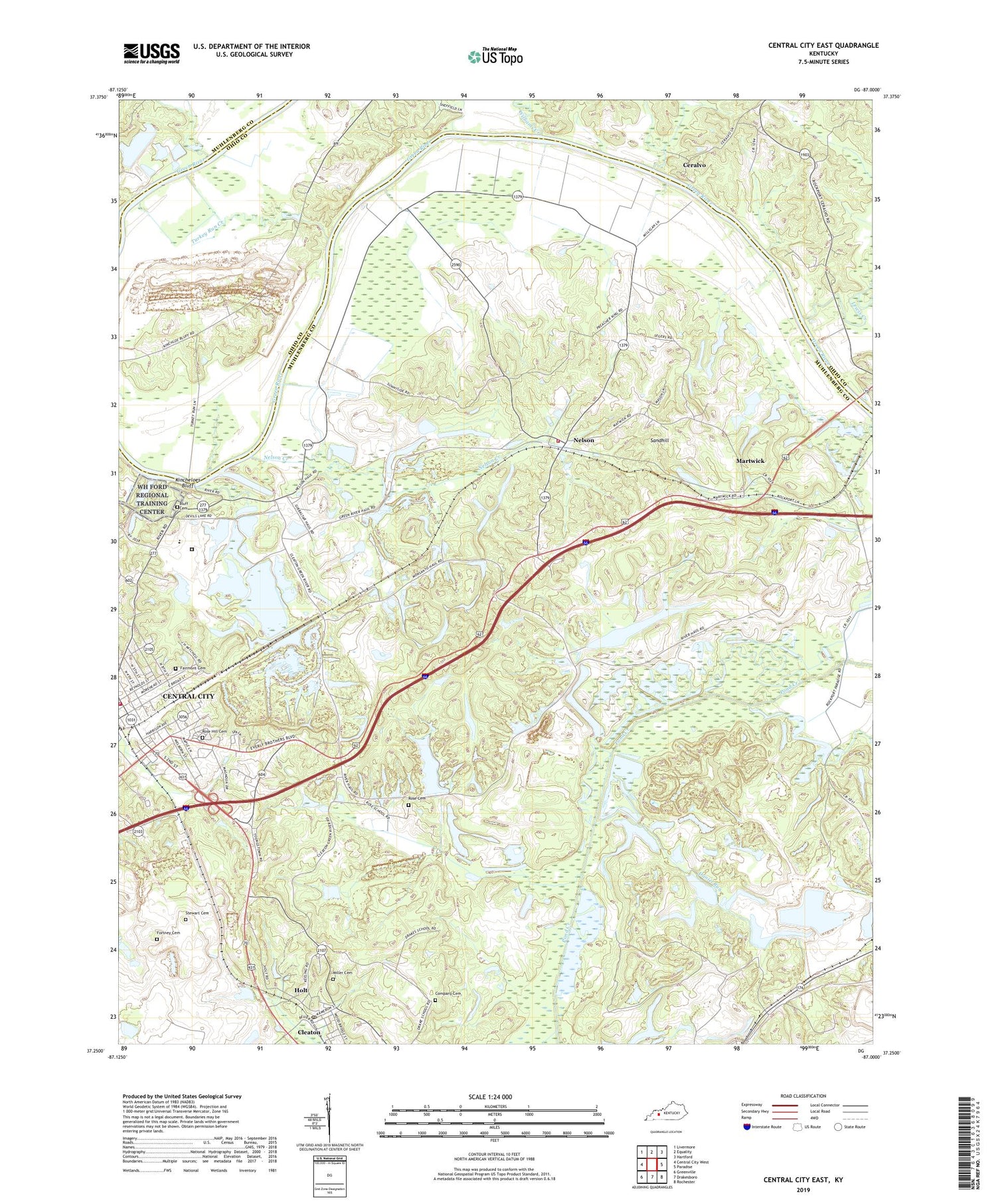 Central City East Kentucky US Topo Map Image