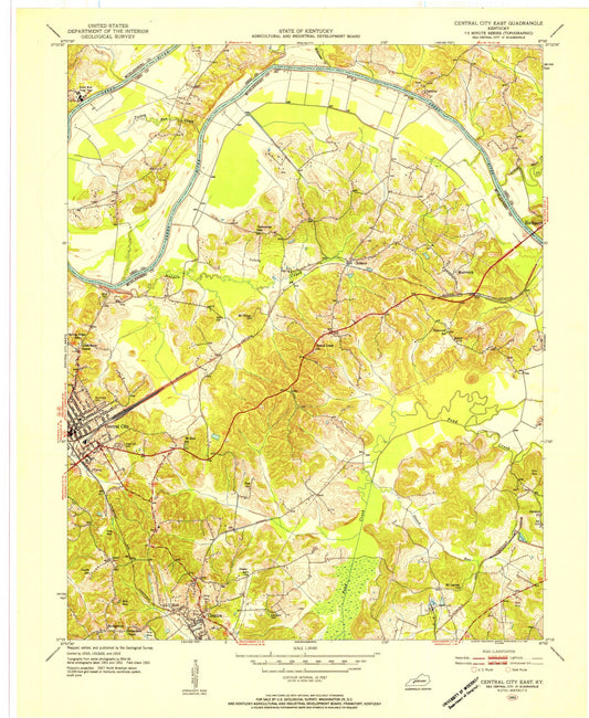 Classic USGS Central City East Kentucky 7.5'x7.5' Topo Map Image