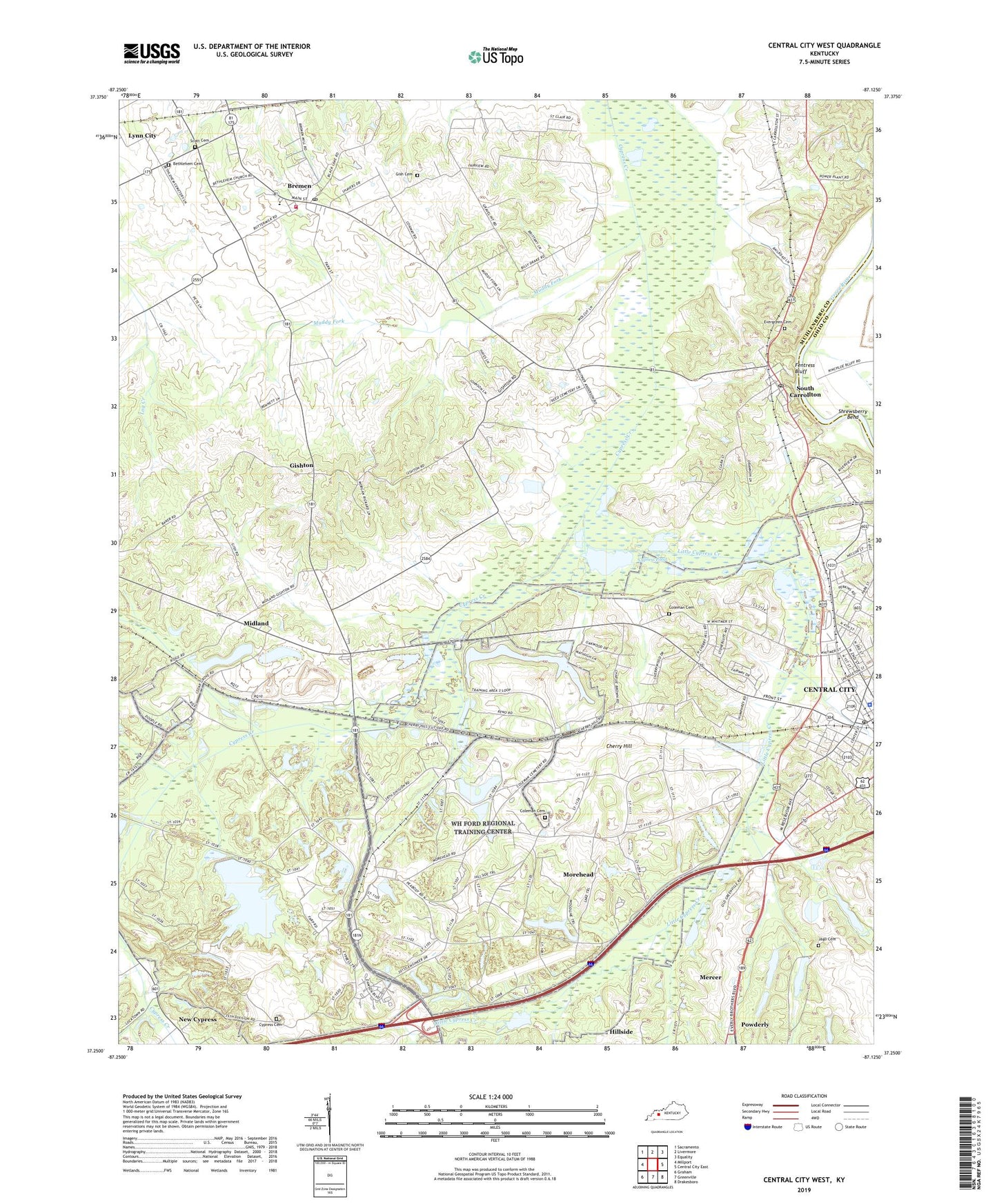 Central City West Kentucky US Topo Map Image