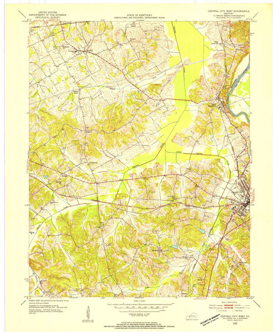 Classic USGS Central City West Kentucky 7.5'x7.5' Topo Map Image