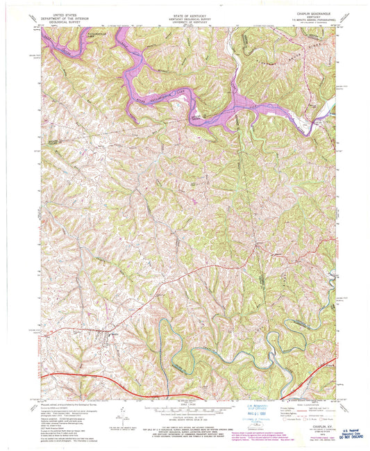 Classic USGS Chaplin Kentucky 7.5'x7.5' Topo Map Image