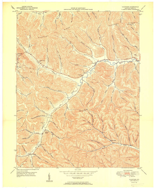 Classic USGS Charters Kentucky 7.5'x7.5' Topo Map Image