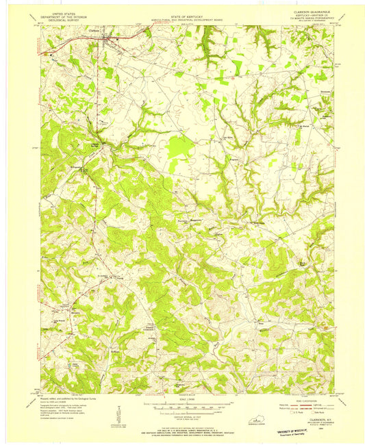 Classic USGS Clarkson Kentucky 7.5'x7.5' Topo Map Image