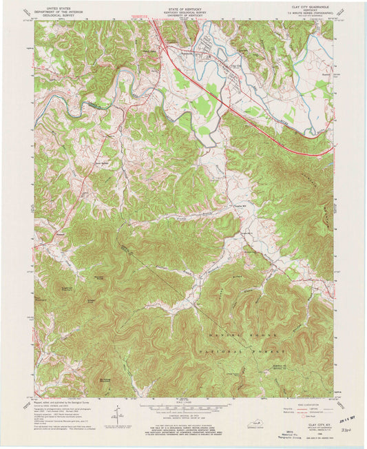 Classic USGS Clay City Kentucky 7.5'x7.5' Topo Map Image