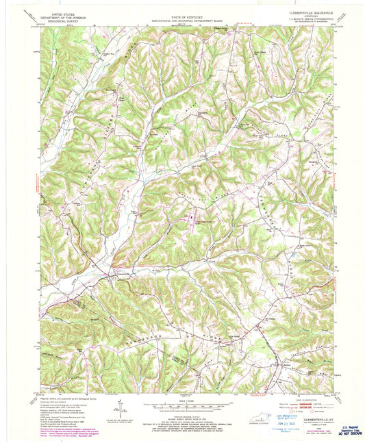 Classic USGS Clementsville Kentucky 7.5'x7.5' Topo Map Image