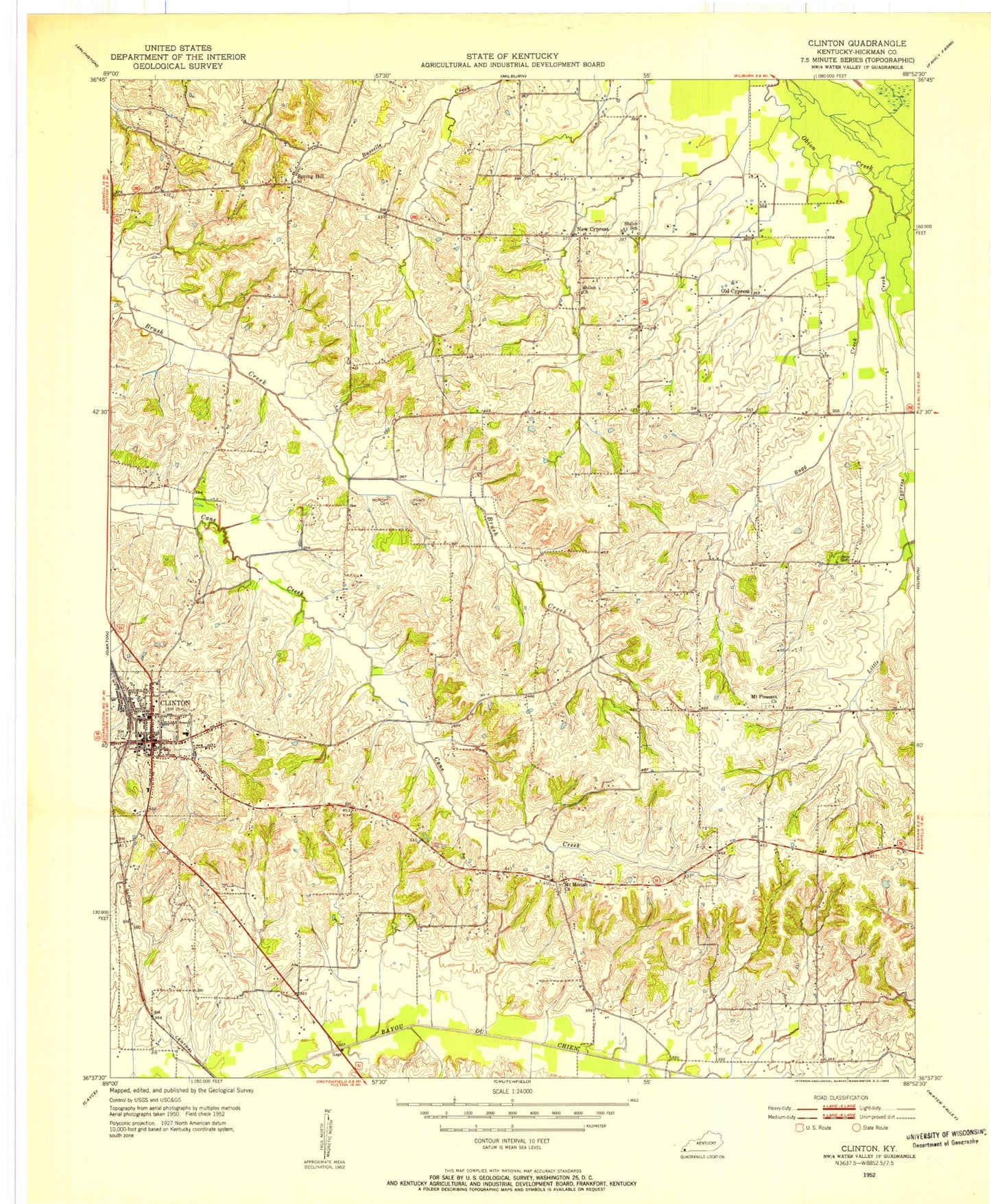 Classic USGS Clinton Kentucky 7.5'x7.5' Topo Map Image