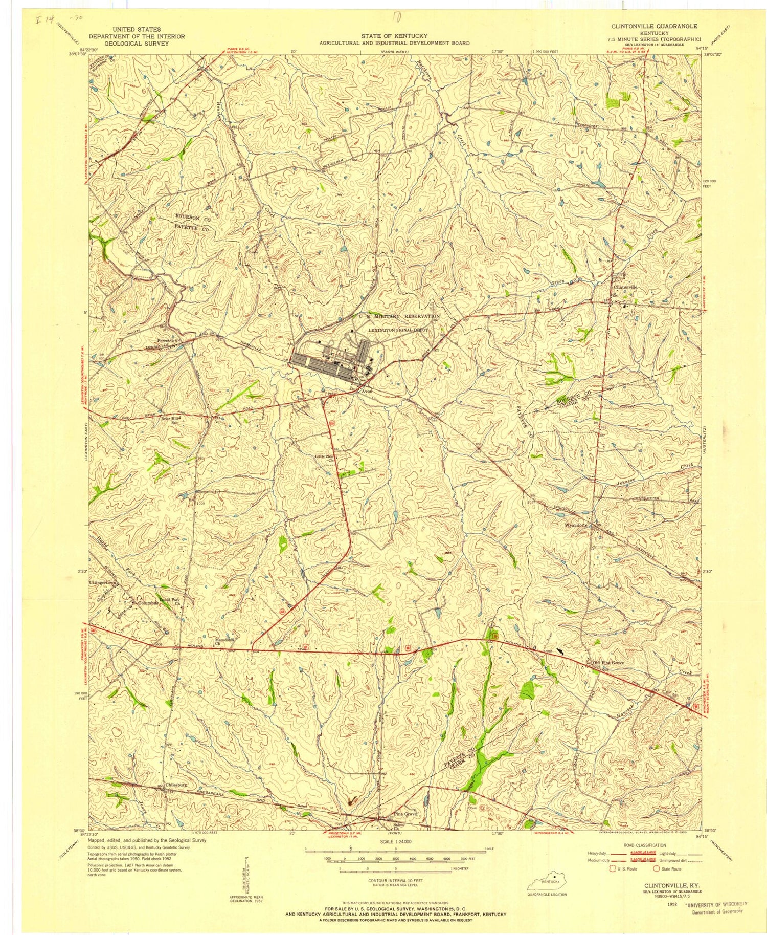 Classic USGS Clintonville Kentucky 7.5'x7.5' Topo Map Image