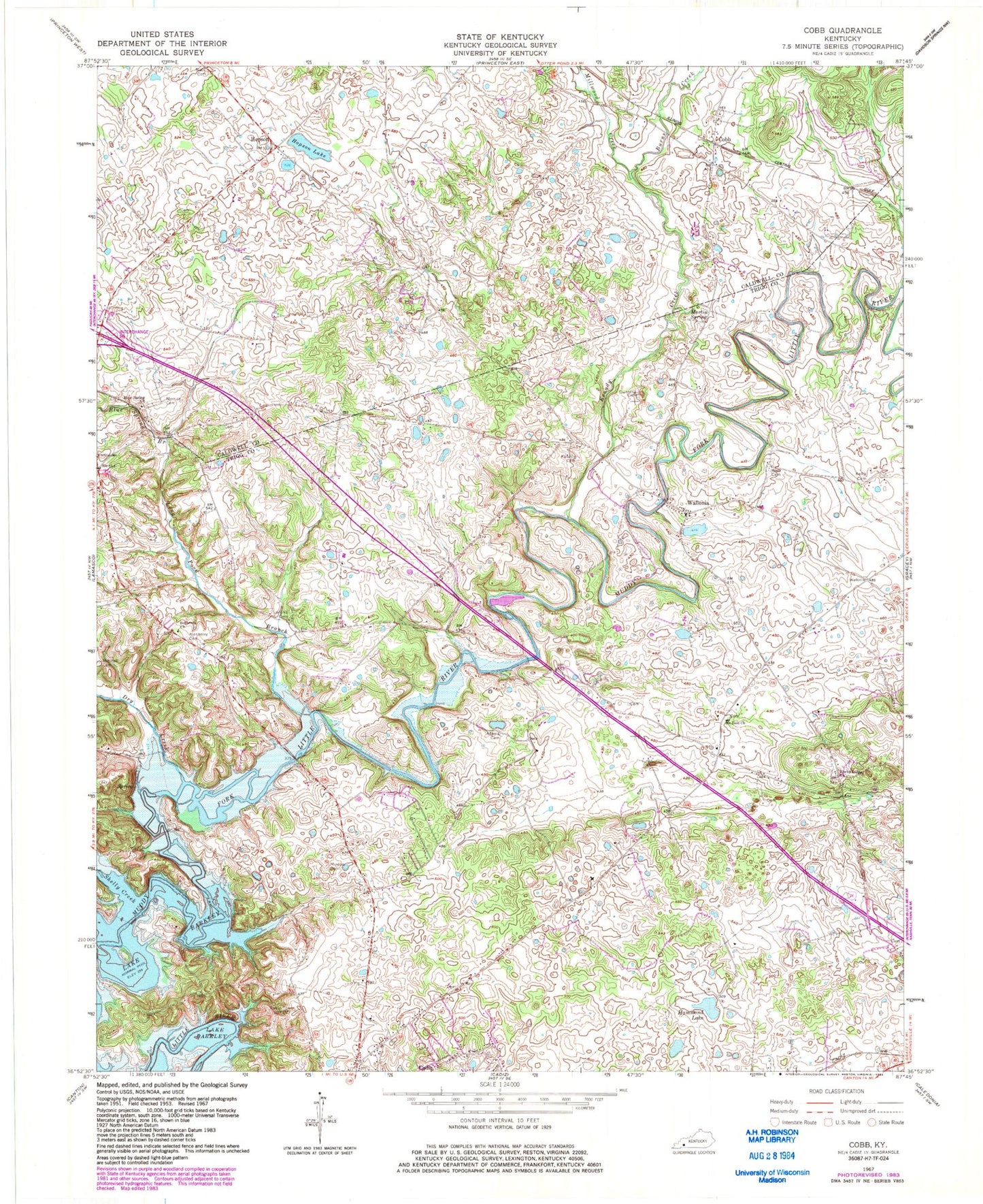 Classic USGS Cobb Kentucky 7.5'x7.5' Topo Map Image