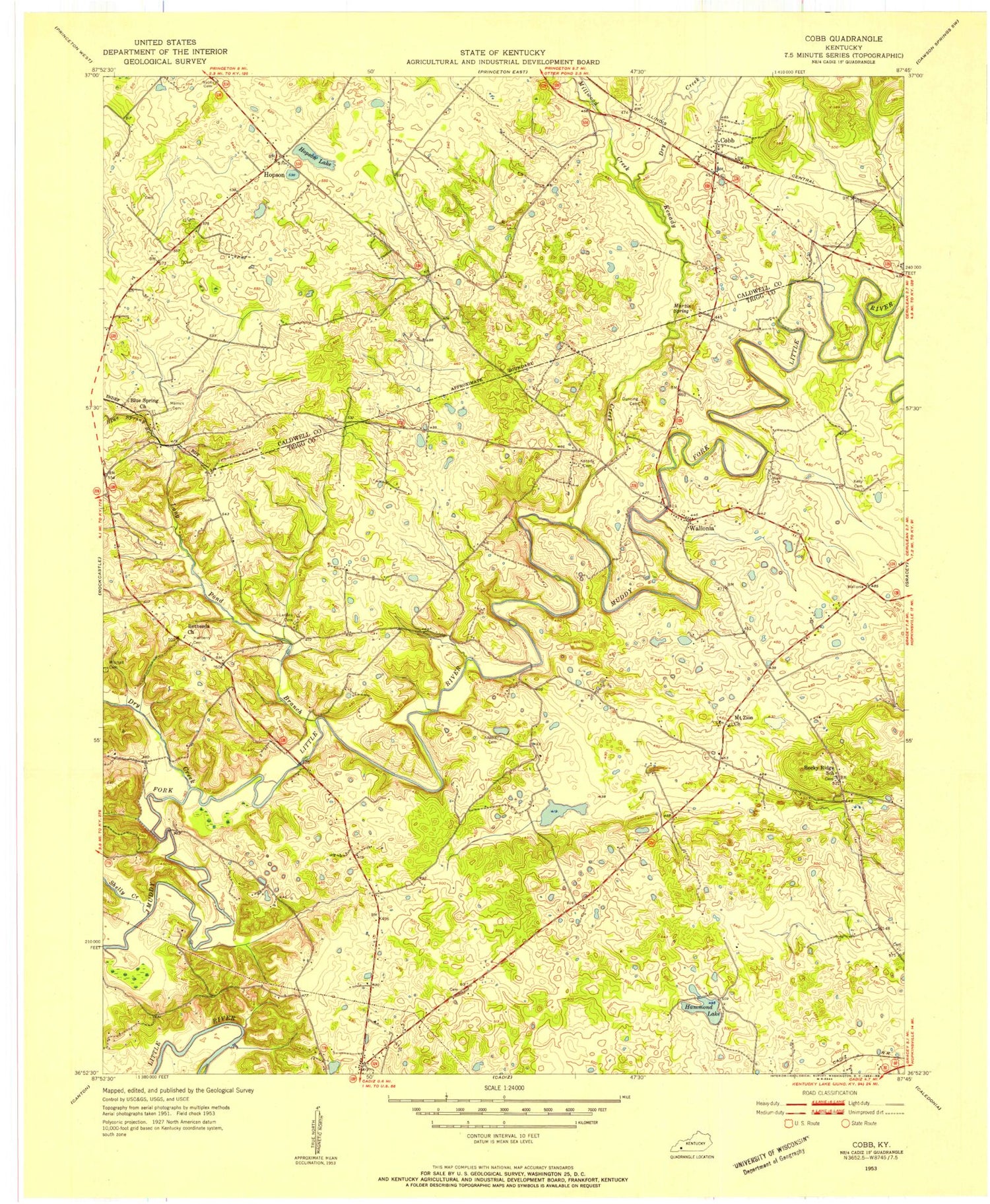 Classic USGS Cobb Kentucky 7.5'x7.5' Topo Map Image