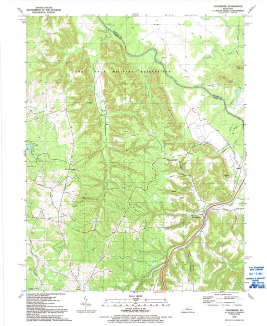Classic USGS Colesburg Kentucky 7.5'x7.5' Topo Map Image