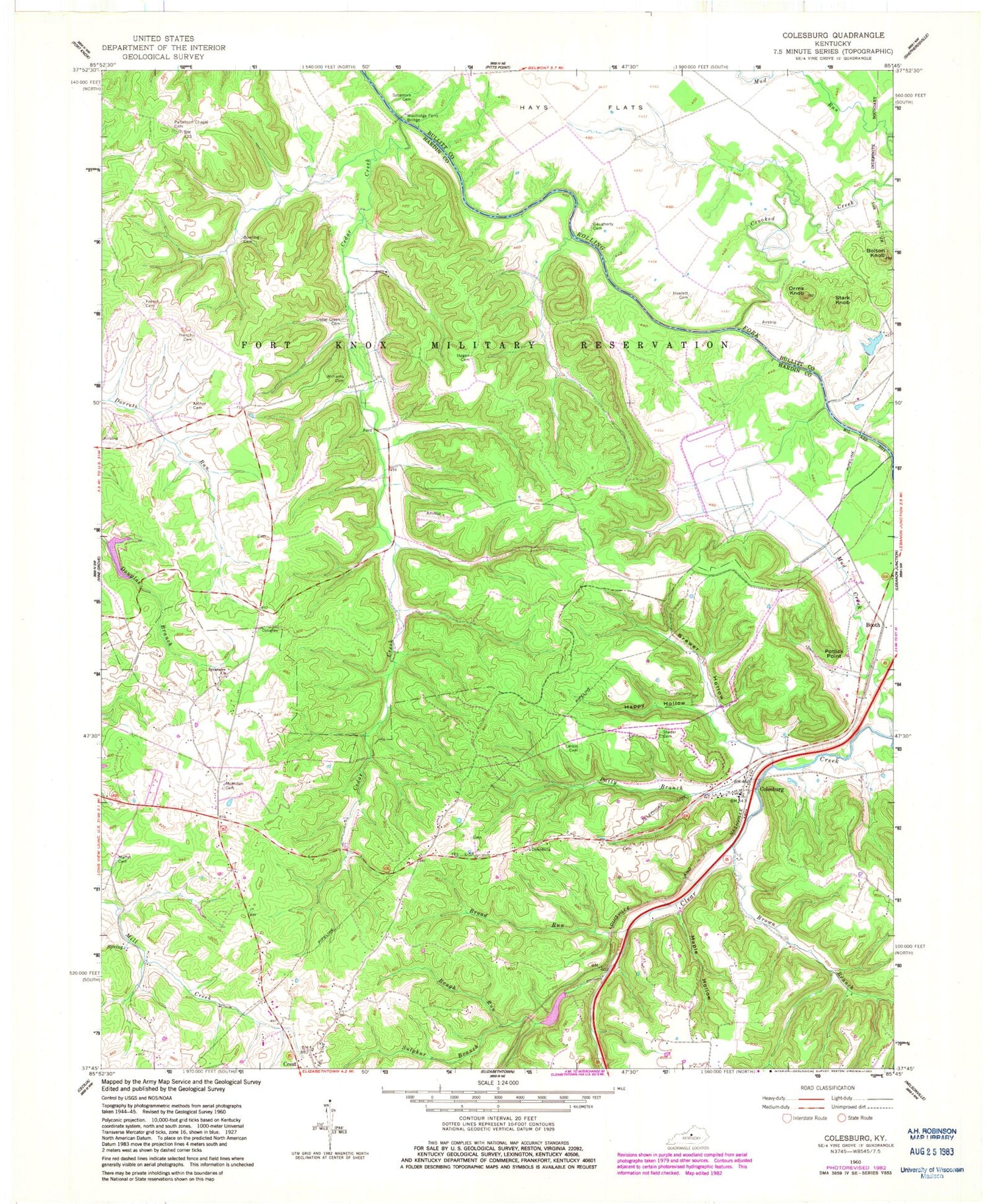 Classic USGS Colesburg Kentucky 7.5'x7.5' Topo Map Image