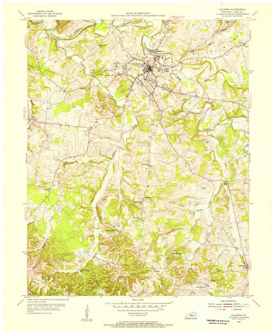 Classic USGS Columbia Kentucky 7.5'x7.5' Topo Map Image