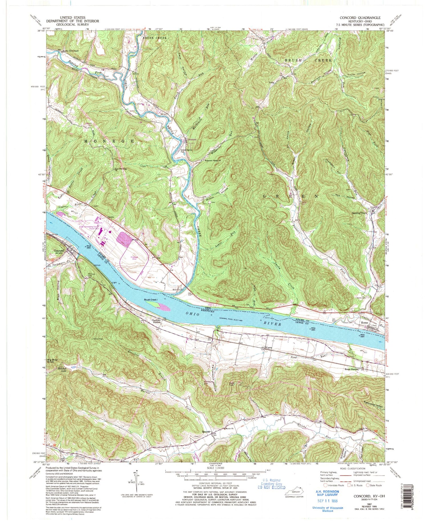 Classic USGS Concord Kentucky 7.5'x7.5' Topo Map Image