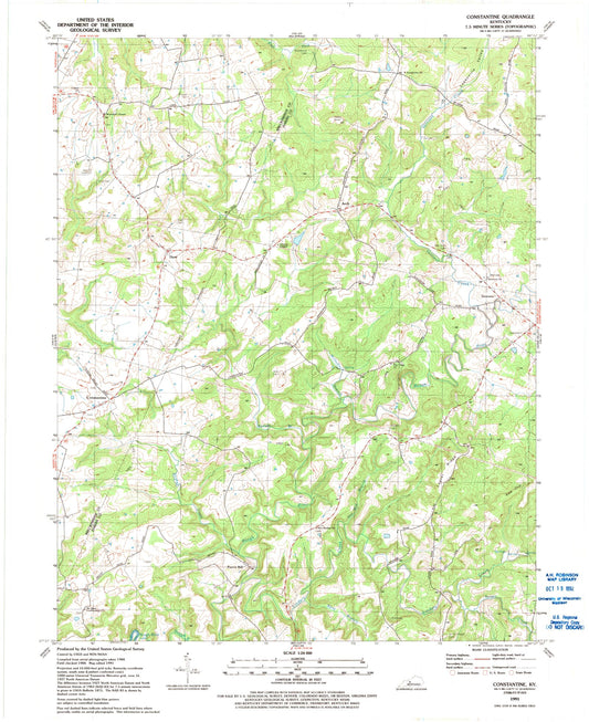 Classic USGS Constantine Kentucky 7.5'x7.5' Topo Map Image