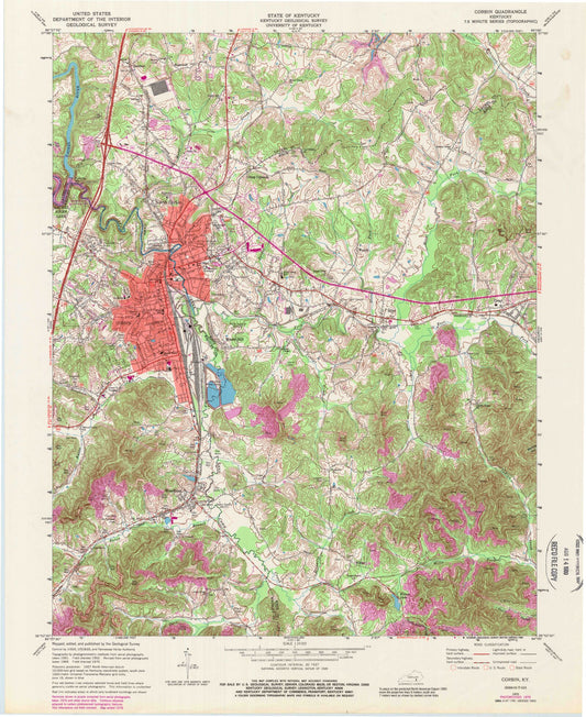 Classic USGS Corbin Kentucky 7.5'x7.5' Topo Map Image