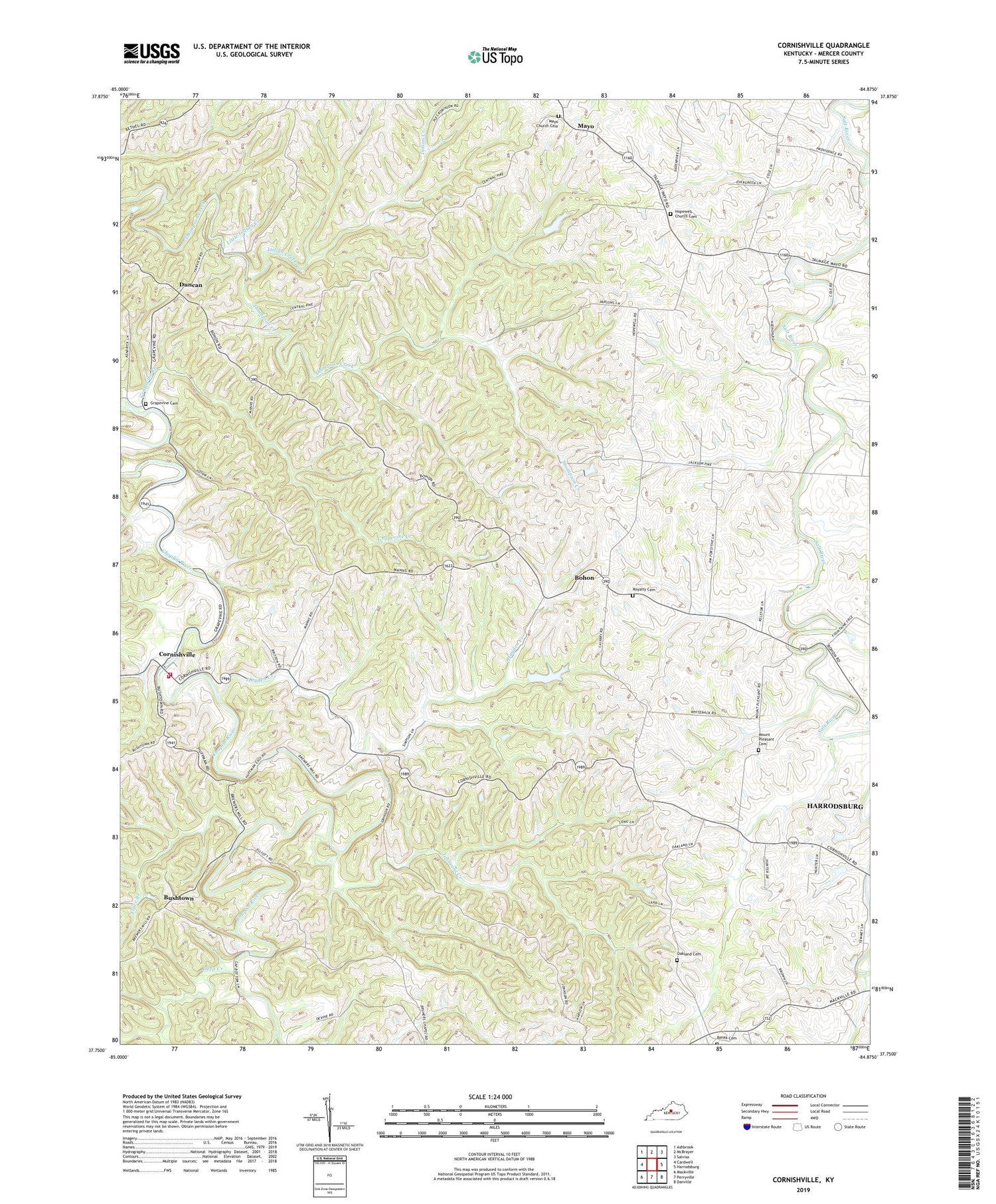 Cornishville Kentucky US Topo Map Image
