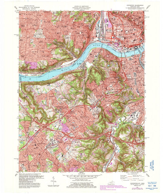 Classic USGS Covington Kentucky 7.5'x7.5' Topo Map Image