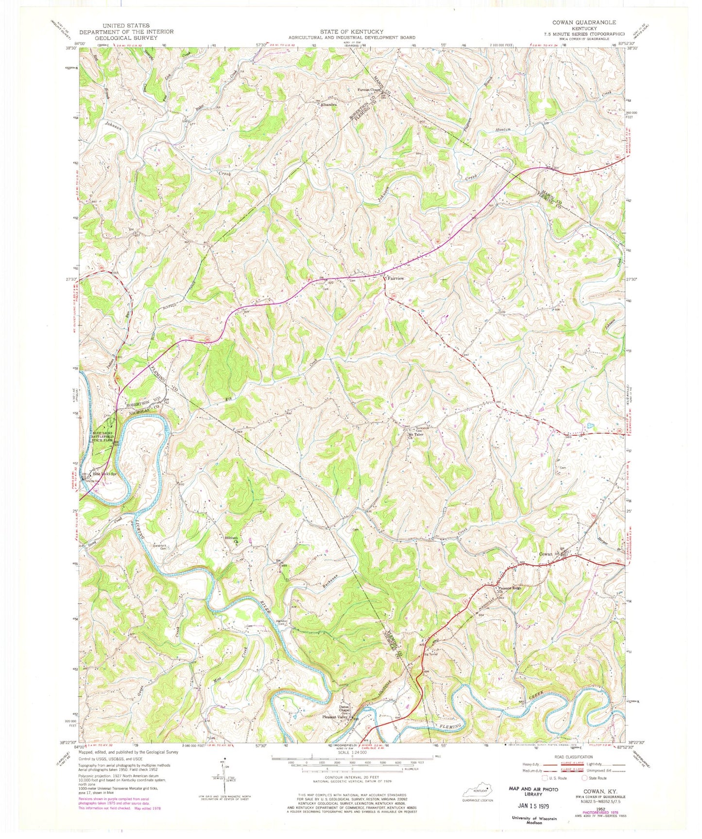Classic USGS Cowan Kentucky 7.5'x7.5' Topo Map Image