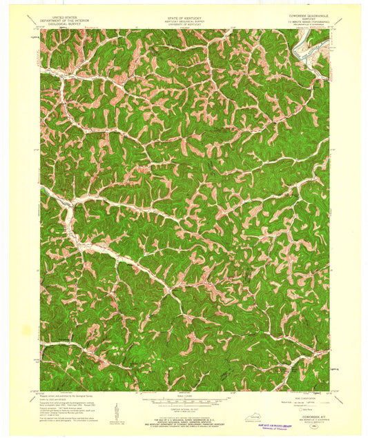 Classic USGS Cowcreek Kentucky 7.5'x7.5' Topo Map Image