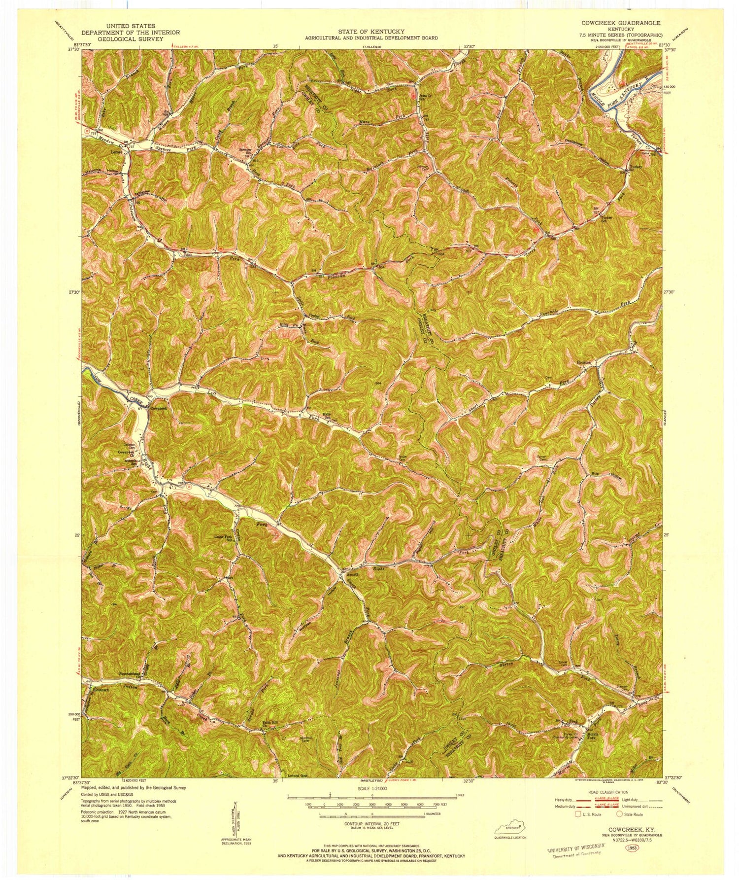 Classic USGS Cowcreek Kentucky 7.5'x7.5' Topo Map Image