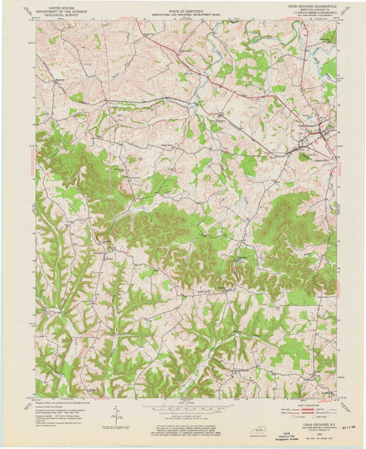 Classic USGS Crab Orchard Kentucky 7.5'x7.5' Topo Map Image