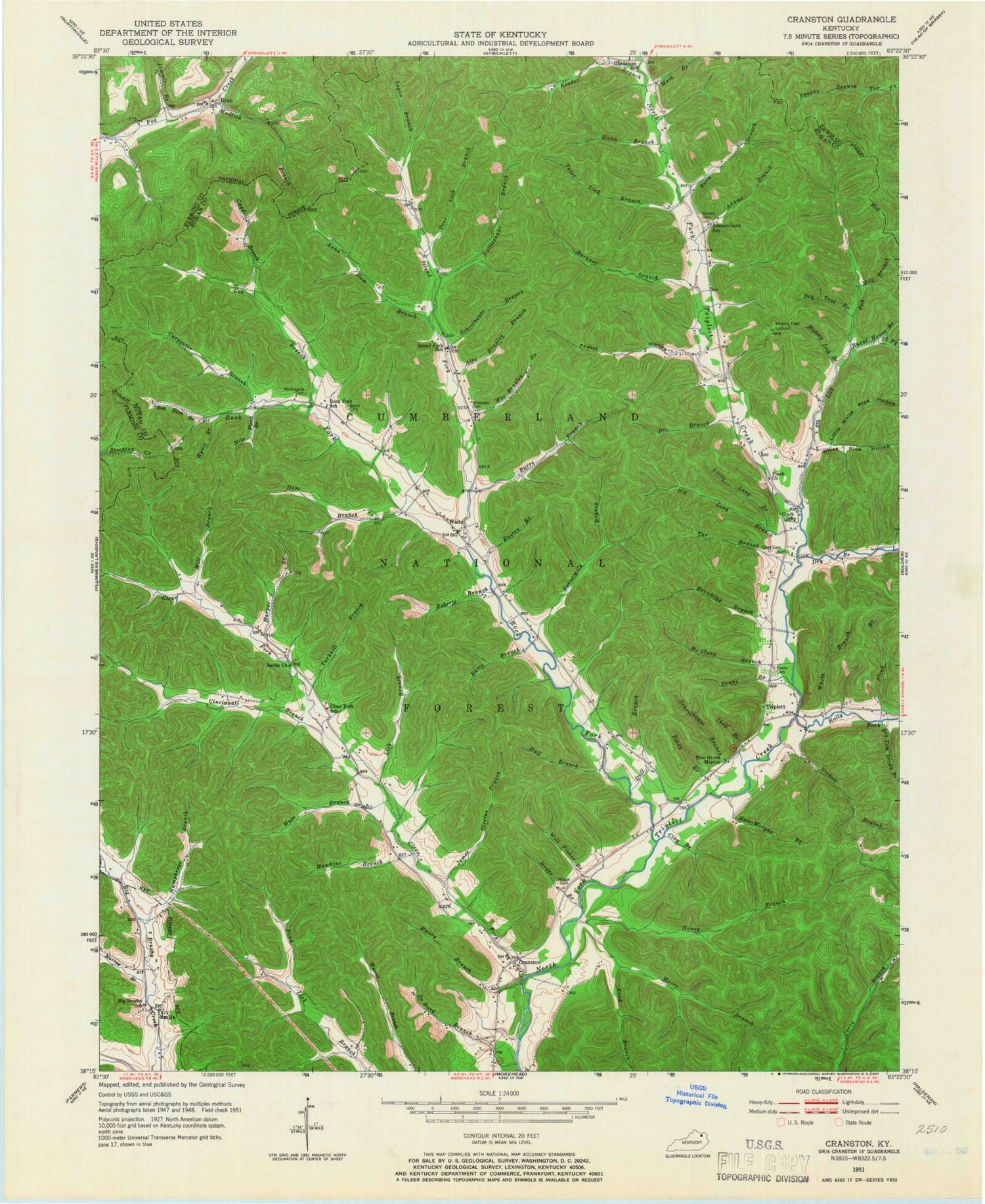 Classic USGS Cranston Kentucky 7.5'x7.5' Topo Map Image