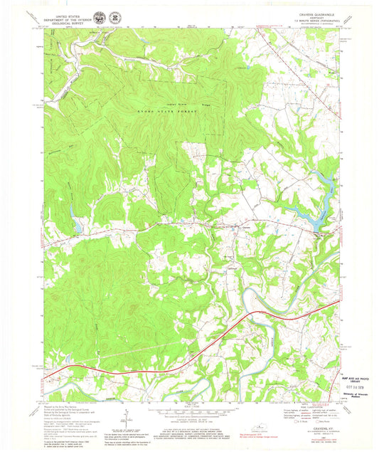 Classic USGS Cravens Kentucky 7.5'x7.5' Topo Map Image