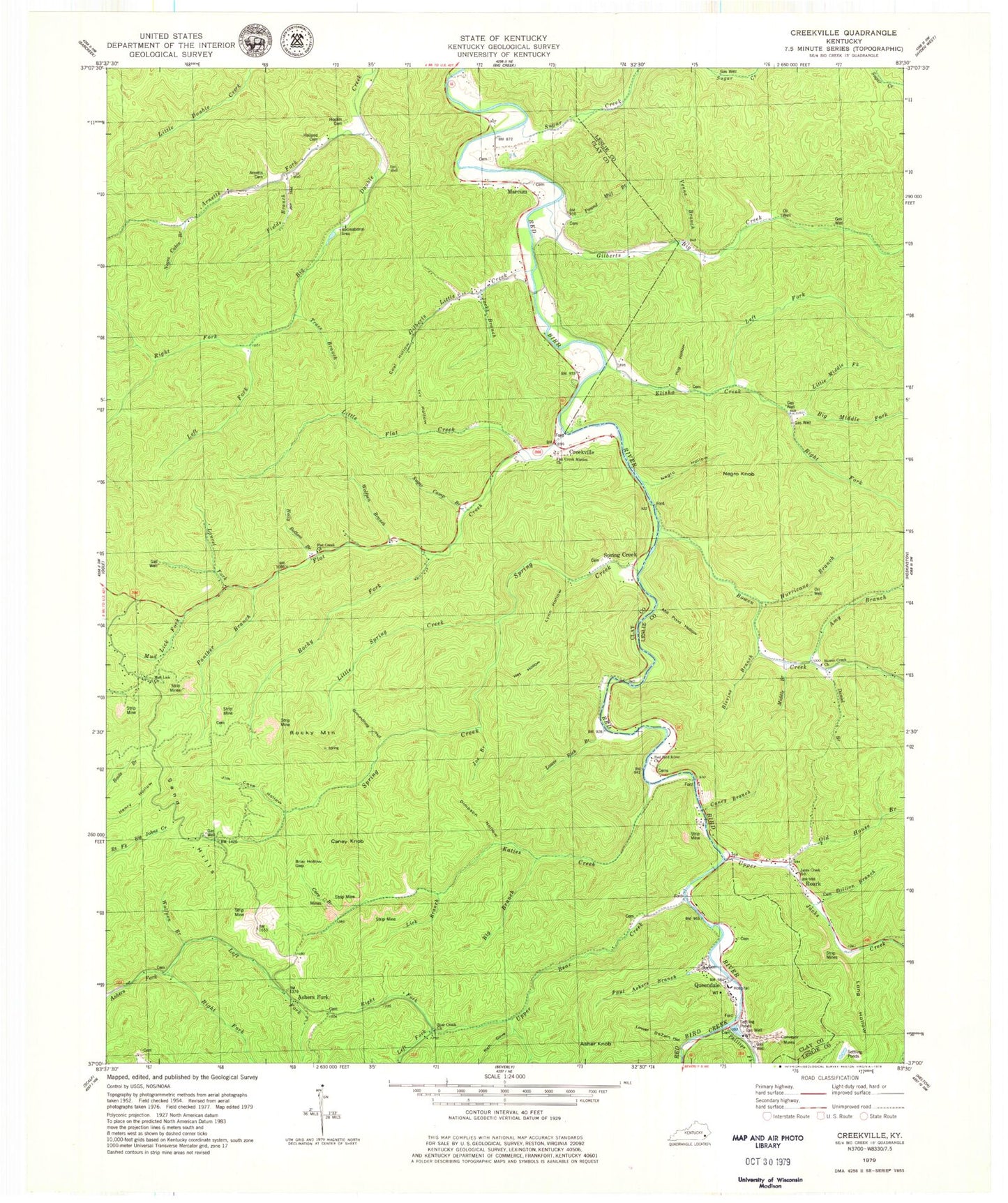Classic USGS Creekville Kentucky 7.5'x7.5' Topo Map Image