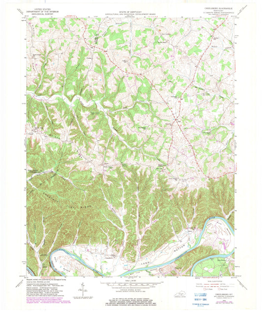 Classic USGS Creelsboro Kentucky 7.5'x7.5' Topo Map Image