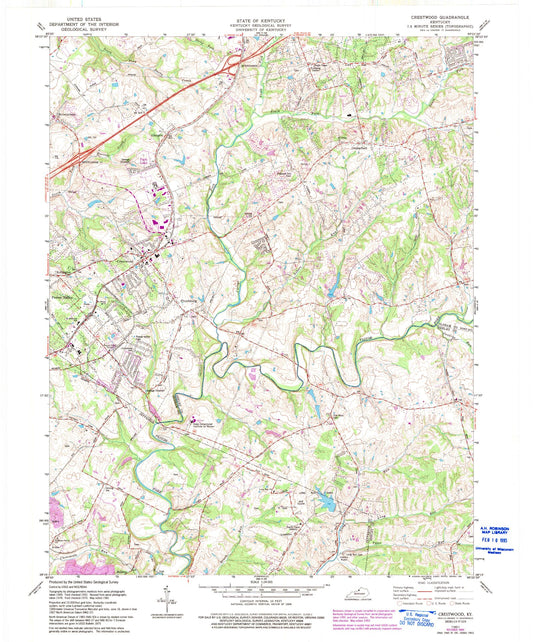 Classic USGS Crestwood Kentucky 7.5'x7.5' Topo Map Image