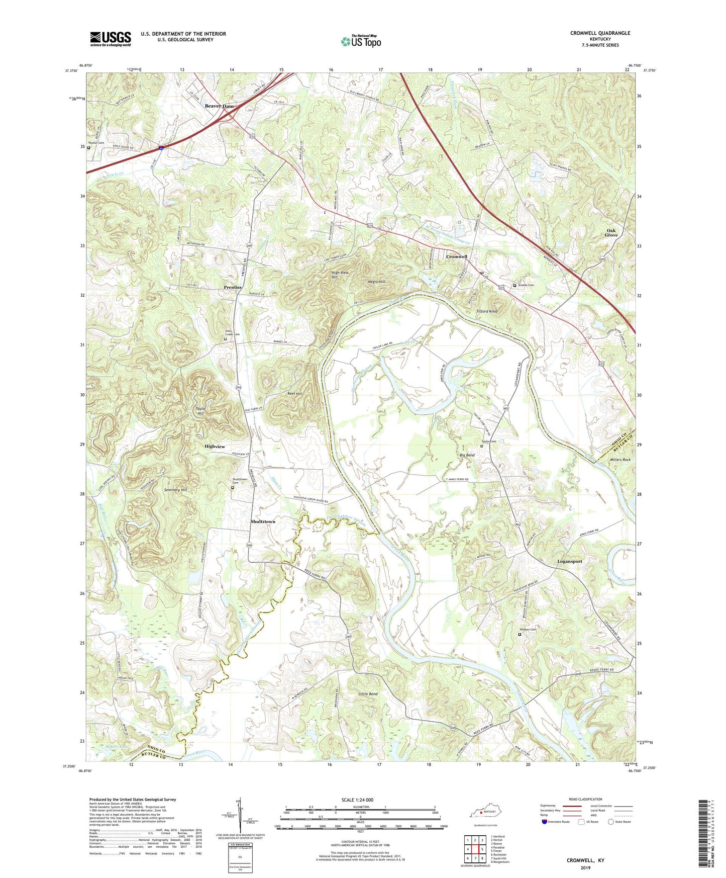 Cromwell Kentucky US Topo Map Image