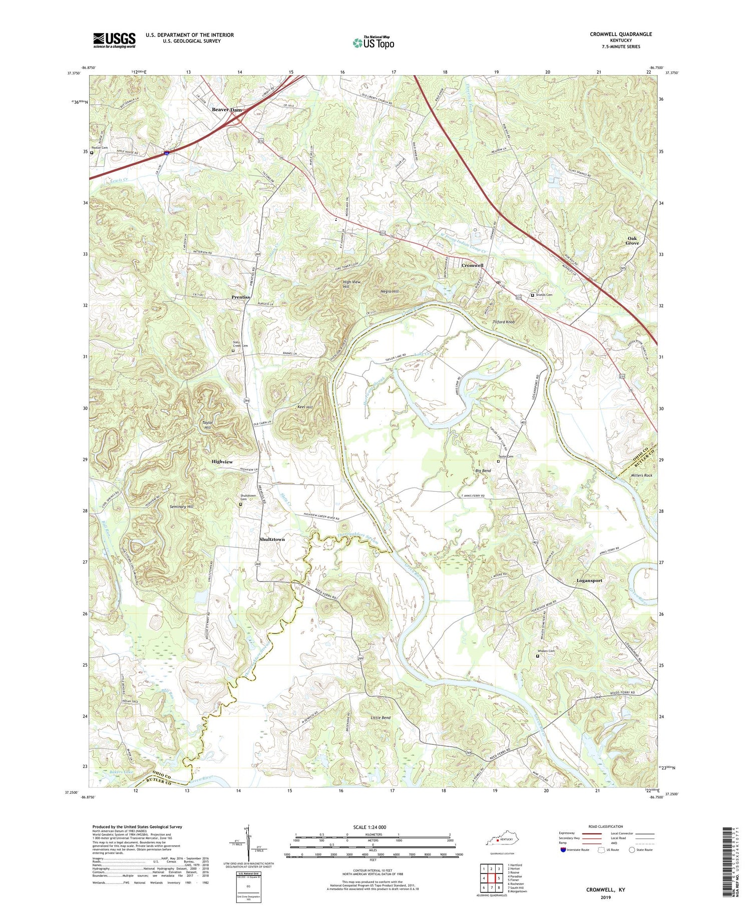 Cromwell Kentucky US Topo Map Image