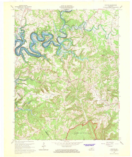 Classic USGS Cub Run Kentucky 7.5'x7.5' Topo Map Image