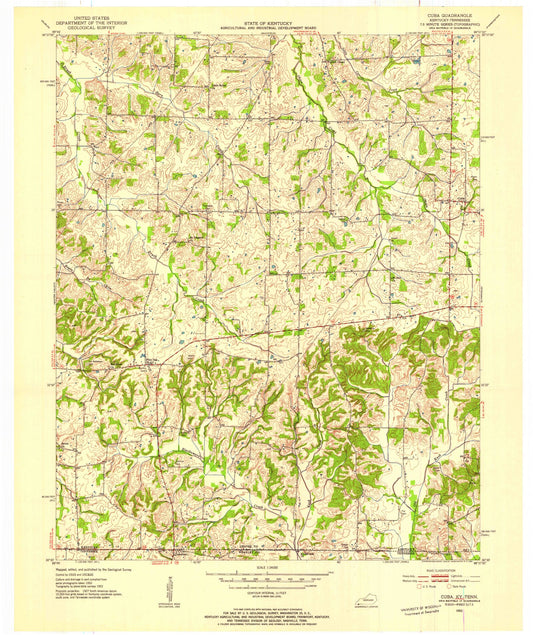 Classic USGS Cuba Kentucky 7.5'x7.5' Topo Map Image