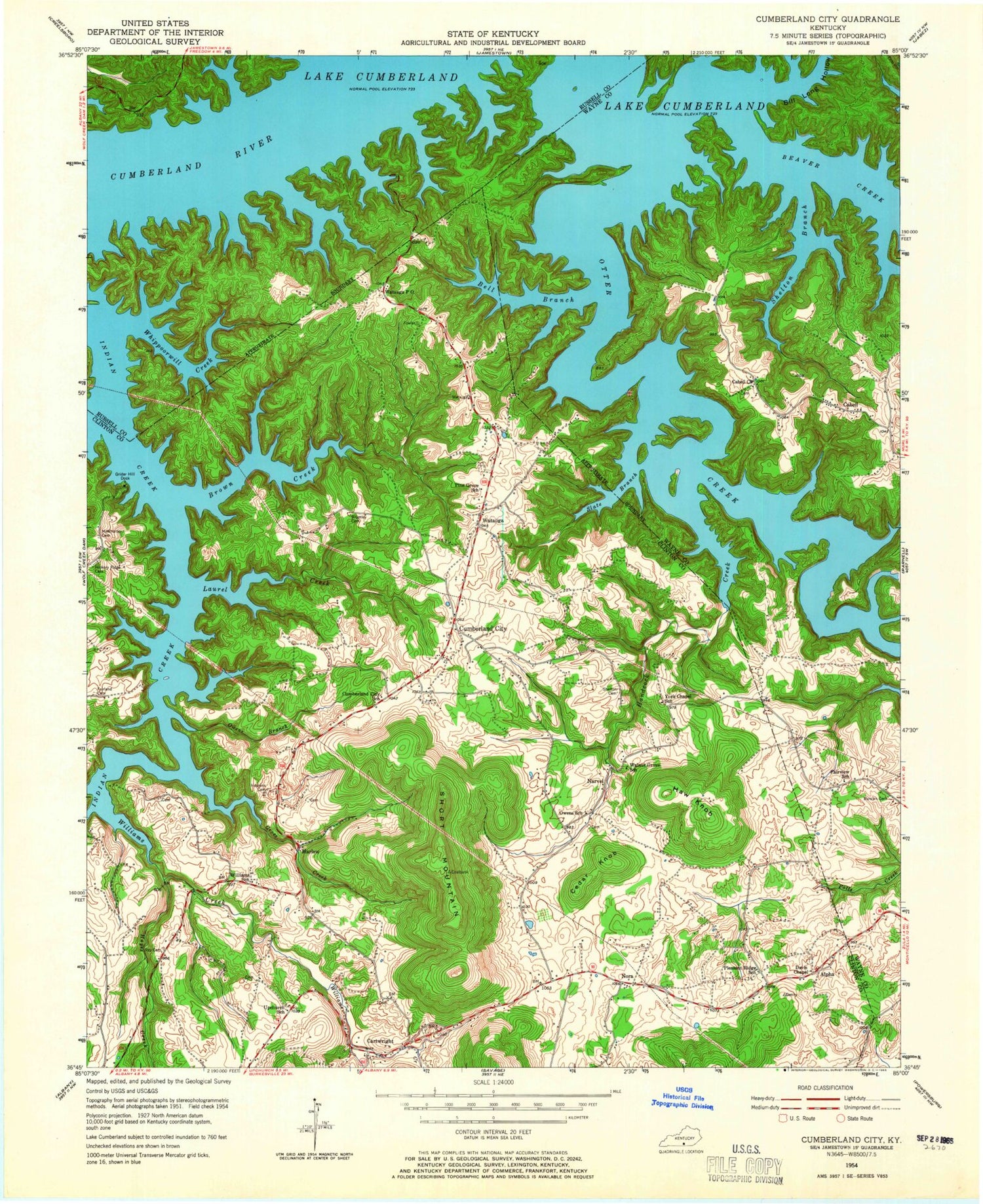 Classic USGS Cumberland City Kentucky 7.5'x7.5' Topo Map Image