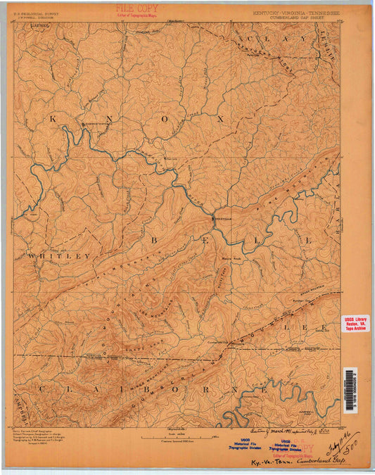 Historic 1886 Cumberland Gap Kentucky 30'x30' Topo Map Image