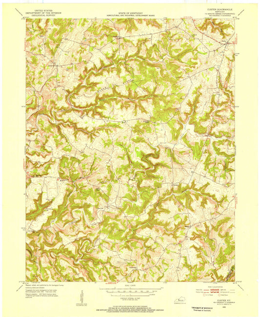 Classic USGS Custer Kentucky 7.5'x7.5' Topo Map Image