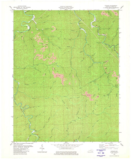 Classic USGS Cutshin Kentucky 7.5'x7.5' Topo Map Image