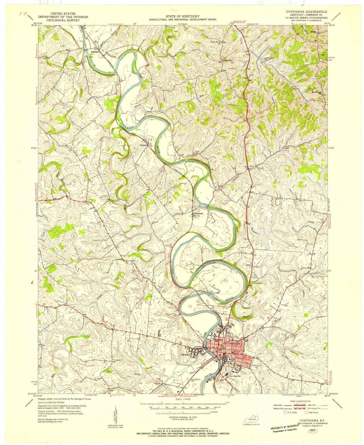 Classic USGS Cynthiana Kentucky 7.5'x7.5' Topo Map Image