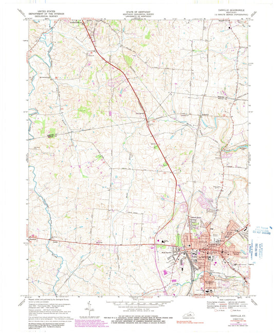 Classic USGS Danville Kentucky 7.5'x7.5' Topo Map Image