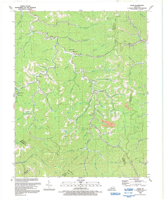 Classic USGS David Kentucky 7.5'x7.5' Topo Map Image