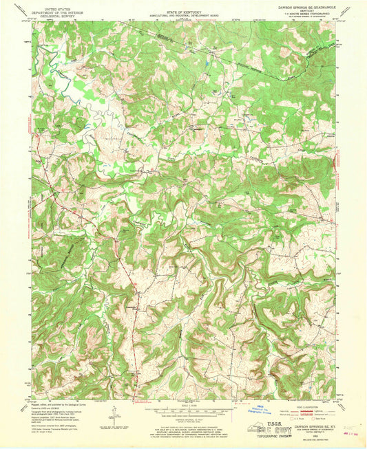 Classic USGS Dawson Springs SE Kentucky 7.5'x7.5' Topo Map Image
