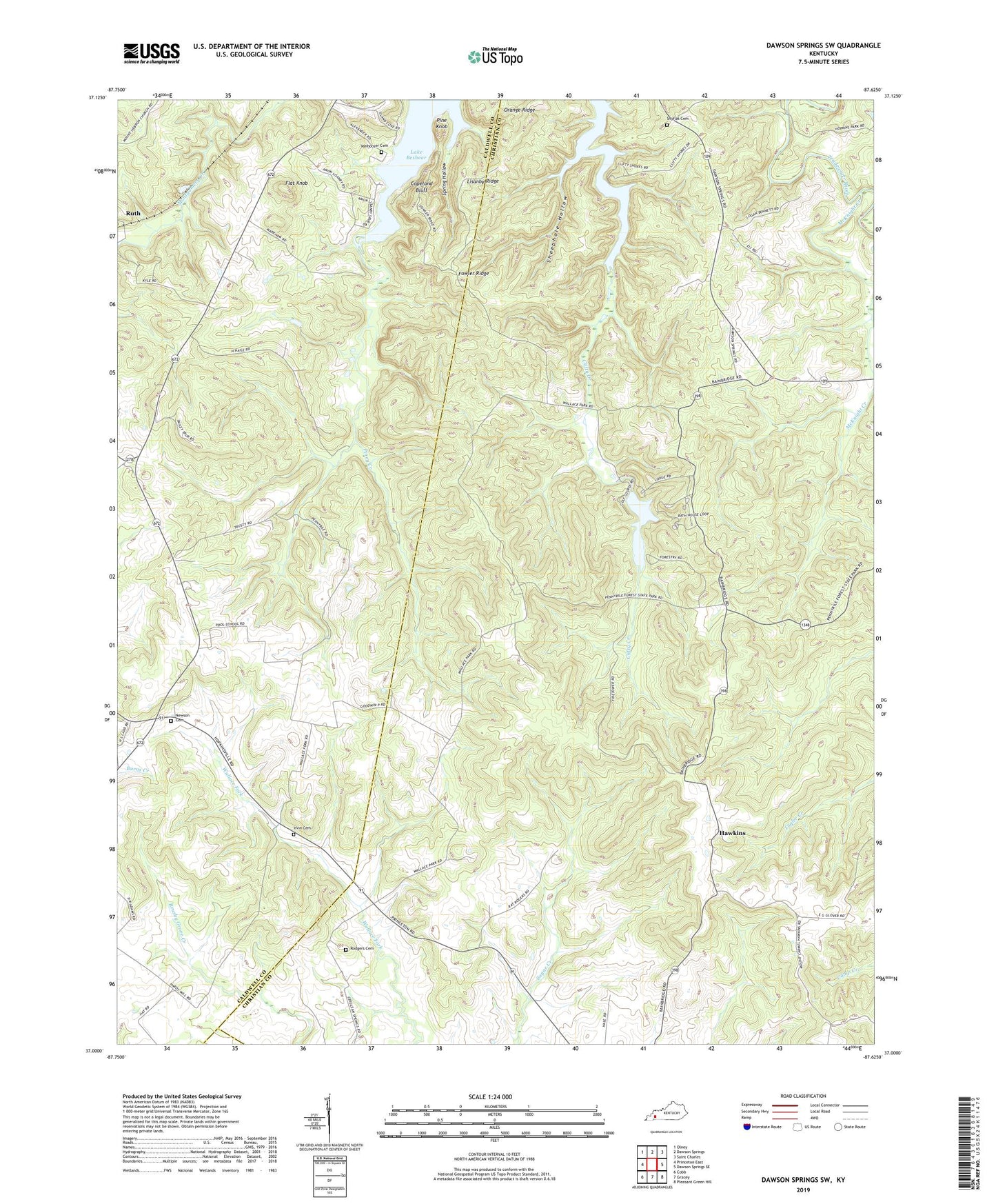 Dawson Springs SW Kentucky US Topo Map Image